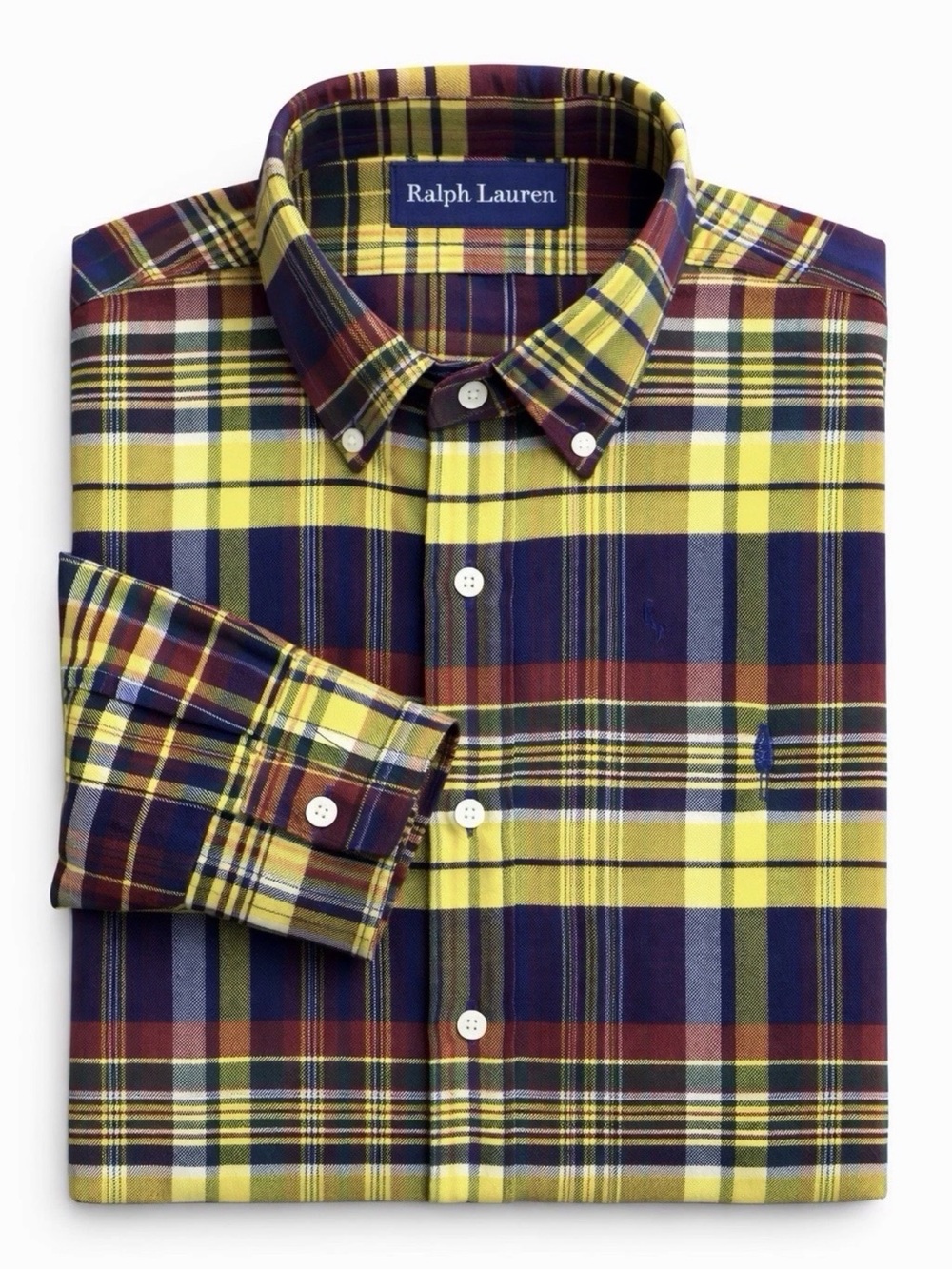 Polo Ralph Lauren Mens M Flannel Shirt Multicolor Plaid Yellow Red Green Tartan